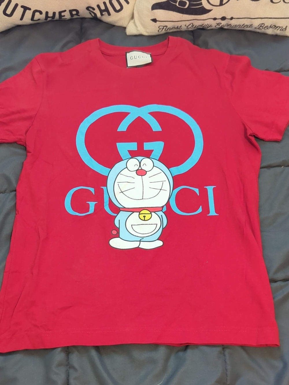 Gucci Red Doraemon Logo Shirt Size M